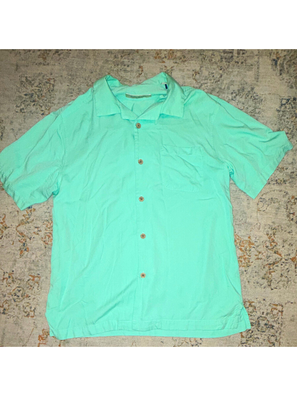 Tommy Bahama M Men's Green Solid Woven Viscose Button-Up Shirt M A447